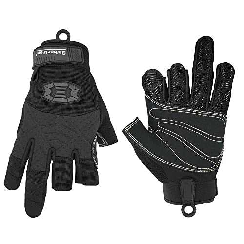 Seibertron Full or Half Finger Padded Palm Lightweight Breathable Climbing Rope Gloves for Climbers, Rock Climbing, Rescue, Adventure, Sailing, Kayaking, Outdoor Sports - color: Three Fingerless Black, size: X-Small