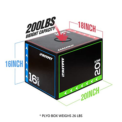 RitFit 3 in 1 Extra Firm Soft Plyo Box Foam Plyometric Box-30”x24”x20”-20"x18"x16" Heavy Duty High Density Foam Jumping Box 3 Sizes with PVC Cover,Platform for Home Gym Fitness, 440lb Weight Capacity