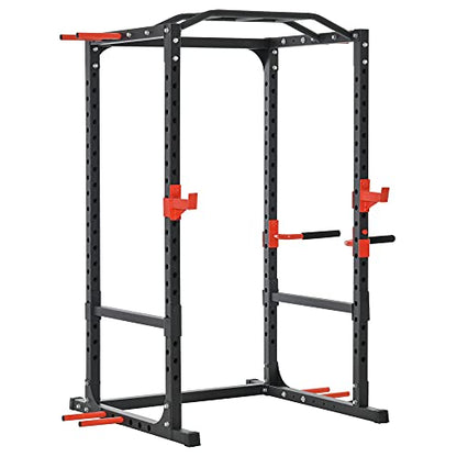 Soozier Adjustable Power Tower Dip Station Pull Up Bar Squat Rack Power Cage At Home Workout Equipment, Upper Body Strength Training Equipment, Black