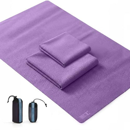 2 Pack Microfiber Travel Towel, Soft Lightweight Quick Dry Towel, Super Absorbent Compact Travel & Sports & Beach Towels for Camping, Backpack, Gym, Swimming, Yoga, Hiking (Purple, Small + Medium)