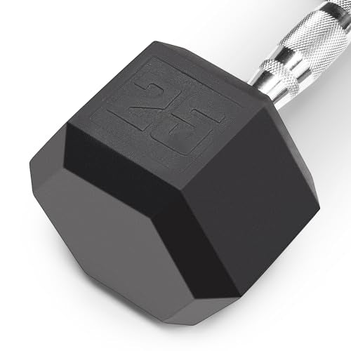 Marcy Classic Rubber Hex Dumbbell with Knurled Grip for Strength Training and Bodybuilding, 5lb - 50lb Single Dumbbell for Exercise & Fitness, Sold Individually - style: 25lb, Single