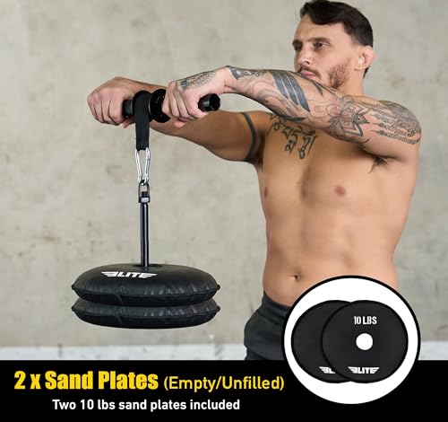 Elite Forearm Strengthener, Forearm Roller with 2x10lbs Sand Plates, Plates Holder & Adjustable Straps, Thick Anti-Slip Handle, Forearm Exerciser, Wrist Roller, Arm Blaster, Hand Grip Strengthener