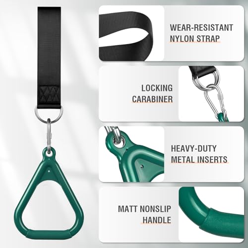 LadyRosian Trapeze Bar Swing Monkey Bars Hanging Ninja Rings Warrior Slackline Obstacle Course Kits for Kid Playground Equipment Accessories (Green)