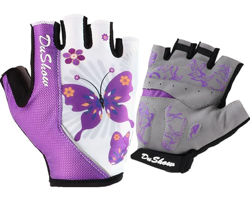 DuShow Women Half Finger Cycling Gloves, Pattern Printed with Anti-Slip Shock-Absorbing Pad for Road/Mountain Biking, Gym – Short Fingerless - color: Purple Butterfly, size: Small