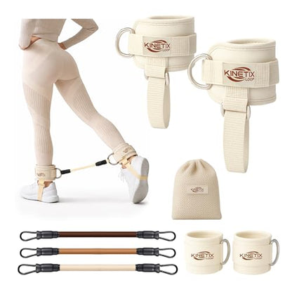 Ankle Resistance Bands with Cuffs – 3-Level Latex Exercise Bands for Glutes, Kickbacks & Hip Training | Neoprene Padded Ankle Cuffs for Women & Men | Home Gym Workout Set with Mesh Bag