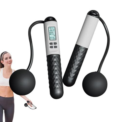 Rope Less Jump Rope Weighted - Digital Jump Counter Trainer, Ball Bearing Exercise Skipping System, Cordless Fitness Speed Jumper, Portable Calorie Workout Equipment For Men Women Cardio Training