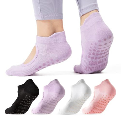 COOLMATE Pilates Socks with Grips for Women, Yoga Socks, Crew Non Slip Women for Barre, Pilates Gifts for Women