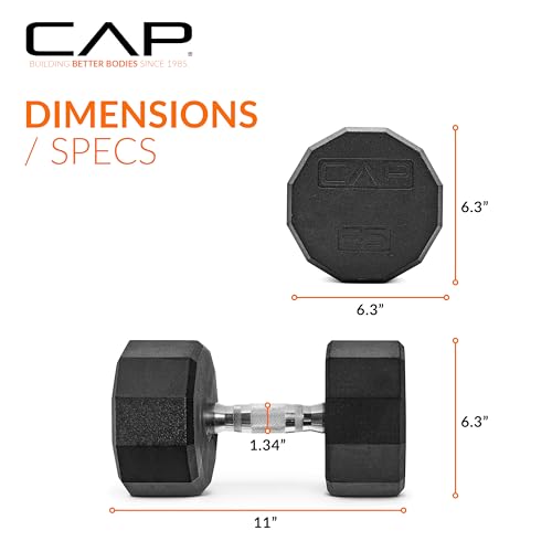 CAP Rubber Coated Dumbbell Weights, Free Weights for Home Gym Strength Training, Anti-Roll Hex Dumbbells with Black, Chrome & Comfort Grip Handles, Pairs & Sets - size: 35 lb - Pair, style: 12-Sided - Chrome Handle