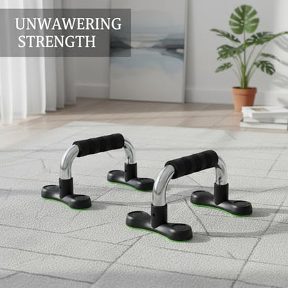 H-Shape Steel Push Up Bars with Foam Grips, Textured Base for Home Gym Strength Training & Calisthenics (1 Pair, Silver)