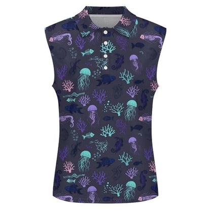 Women's Sleeveless Polo Shirts Polo Tank Tops Quick Dry Button Up Uniform Polo