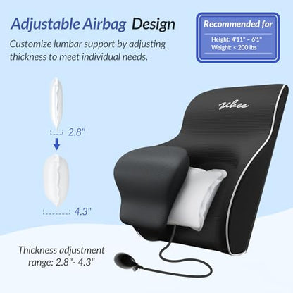 Adjustable Airbag Lumbar Support Pillow Provides Comfortable Support Back Pain Relief and Improves Posture, Ergonomic Memory Foam Back Support Pillow for Office Chair, Car, Home