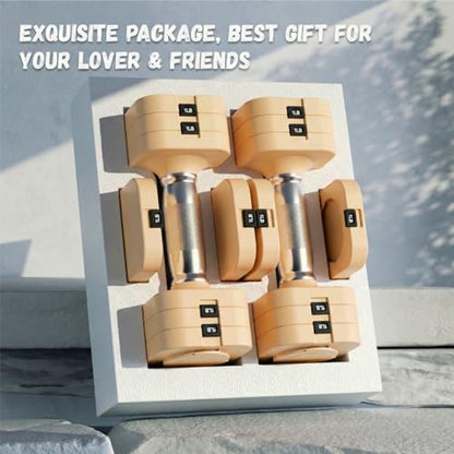 20LB Adjustable Dumbbell Set, 10lb Dumbbells Set of 2, 5 in 1 Free Weights Set, Each 4lb 6lb 8lb 10lb for Women & Men for Home Gym Exercise Workout Strength Training Equipment - color: Beige