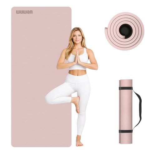 10 mm Yoga Mat 72"x26" TPE Non-Slip Exercise Mat 0.4" Thick, Easy-to-Carry Fitness Mat for Yoga, Pilates & Workout, Professional Mat, Made with Recyclable Material, Durable, Easy to Clean - color: Pink