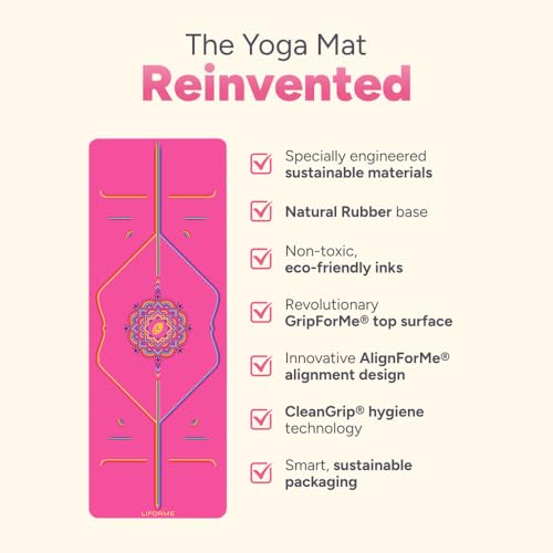 Liforme Travel Yoga mat – Patented Alignment System, Warrior-Like Grip, Non-Slip, Eco-Friendly, Ultra-Lightweight and Sweat Resistant, Made with Natural Rubber - color: Rainbow Pink