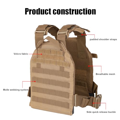 Adjustable Weighted Vest Fitness Sport Training Strength and Endurance Training,Quick Release with Molle for Running,Fitness Workouts - color: Tan