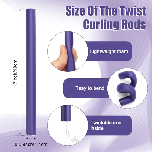 30Pcs Heatless Hair Curlers 7”x0.55“ Flexi Rods for Short Medium Long Hair - color: 7" x 0.55"