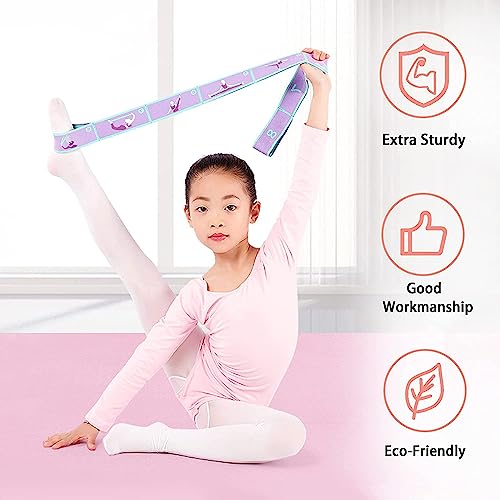 Stretch Straps with Loops for Exercise - 2 Pcs Yoga Stretching Straps for Kids, Elastic Resistance Bands 8 Loops for Dance, Gymnastics, Pilates & Flexibility Training