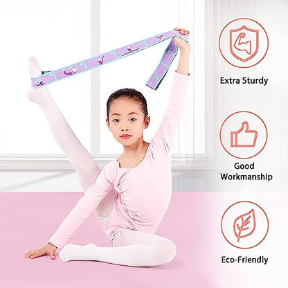 Stretch Straps with Loops for Exercise - 2 Pcs Yoga Stretching Straps for Kids, Elastic Resistance Bands 8 Loops for Dance, Gymnastics, Pilates & Flexibility Training