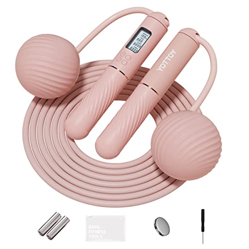 YOTTOY Skipping Ropes for Adults -Cordless Counter Jump Rope with Large Cordless Ball-Weighted Jump Rope for Women with LCD Display - color: Pink