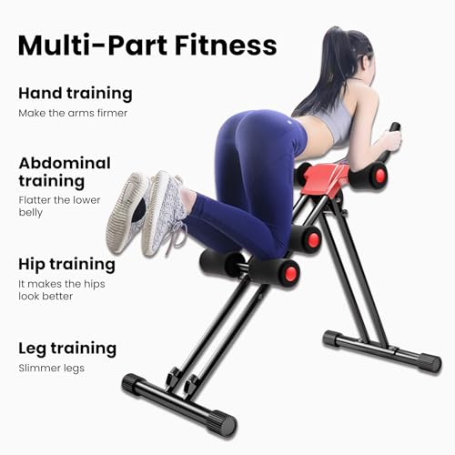 Ab Workout Equipment,Ab Machine,Full Body Workout for Home Gym,Strength Training Exercise Equipment for Body Shaping Foldable Waist Trainer,Foldable Ab Crunch Waist Trainer for Stomach Workout Red Bl