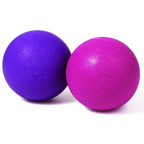 2-Pack Firm Lacrosse Massage Balls- for Deep Tissue, Trigger Point & Myofascial Release Therapy, Relieve Muscle Knots (Rose red&Purple) - color: Rose Red&purple