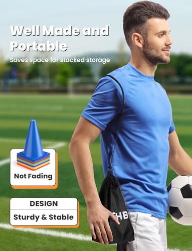 GHB Hex Agility Rings 1 Pack and 24 Pack 7 Inch Football Cones with 3 Carrying Bag