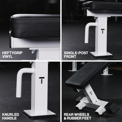 Titan Fitness Elite Series Single Post Flat Bench, Rated 1,000 LB, 2.5" Thick HeftyGrip Vinyl Pad, Dedicated Home Gym Competition Weightlifting & Strength Training Utility Bench - color: White