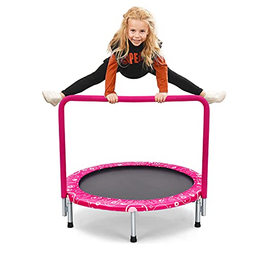 Giantex 36-Inch Mini Trampoline for Kids, ASTM Approved Foldable Rebounder Trampoline with Foamed Handle, Max Loaded 330 lbs, Indoor Safety Padded Fitness Trampoline