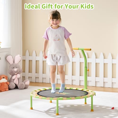 36'' Mini Trampoline for Kids 3-6, Foldable & Spring-Free, Small Toddler Trampoline Indoor Outdoor with Adjustable Handle Bar - color: Yellow & Green