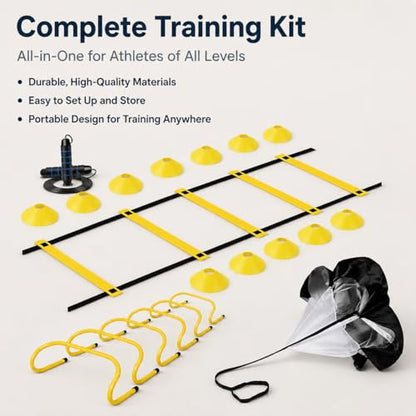 Qianly Agility Training Set, Speed Training Set with Ladder, Cones, Hurdles & Parachute, Athletic Gear for Football Basketball - style: Speed And Agility Training Set