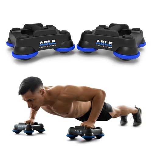 -ABLE Multi-Directional Fitness Gliders (Pair) – Patented 360° All-in-One Bodyweight Training System, Ab Roller, Push Up Bars & Core Sliders – Portable Home Gym Equipment for Full Body, Chest & Ab Workouts