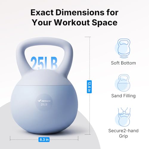 MERACH Soft Kettlebells, Strength Training Kettlebell with Wide Non-Slip Handle, Sea and Iron Sand Filled Kettle Bell with Soft-Sided Cushioned Base for Home Workouts, Ideal for Men, Women(15lb Pink/25lb Blue) - color: Baby blue 25 lbs