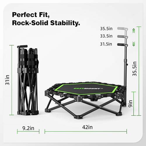 East Mount Foldable Mini Trampoline Indoor, Folding Rebounder Trampoline for Adults with Handles, Exercise Rebounder, Small Trampoline for Adults, for Indoor Garden Workout