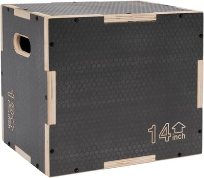 Signature Fitness 16" x 14" x 12" Non-Slip Wooden Plyo Box Jump Exercise Platform, Plyometric Workout Equipment for Home Gym, Training Step Box, Gray - size: 12x14x16"