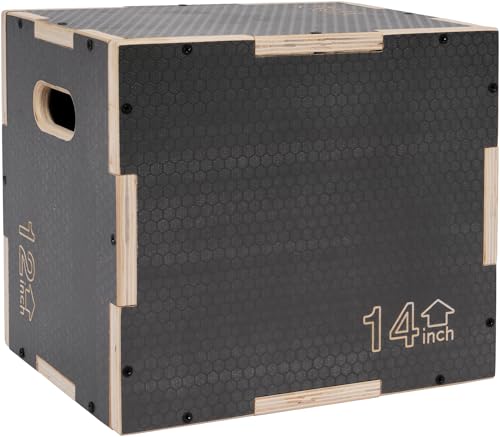 Signature Fitness 16" x 14" x 12" Non-Slip Wooden Plyo Box Jump Exercise Platform, Plyometric Workout Equipment for Home Gym, Training Step Box, Gray - size: 12x14x16"