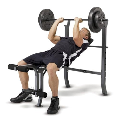 Marcy Standard Bench with 80lbs to 100 lbs Vinyl-Coated Weight Set for Strength Training Lifting for Home Gym - color: Black - 100 lbs