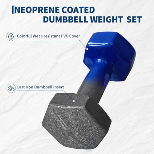 Dumbbell Set for Women and Men,Neoprene Coated Free Hand Weights Set - color: Smooth Surface, size: 5+10+15 lbs