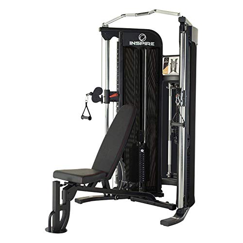 FT1 Functional Trainer with Bench - Compact at Home Workout Machine with Accessories - Two 165 lb Weight Stacks - Smooth Glide Cable Machine with Weight Bench - style: Inspire FT1 (fully loaded)