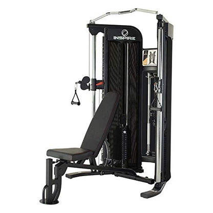 FT1 Functional Trainer with Bench - Compact at Home Workout Machine with Accessories - Two 165 lb Weight Stacks - Smooth Glide Cable Machine with Weight Bench - style: Inspire FT1 (fully loaded)