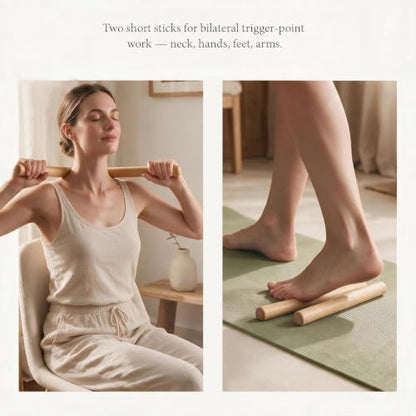 3PCS 100% Natural Solid Bamboo Massage Sticks,GuaSha Bamboo Massage Rollers for Back,Legs,Full Body,Deeply Deep Tissue Massage,Muscle Relax,Body Shaping,Portable Therapy Set(with Storage Bag)