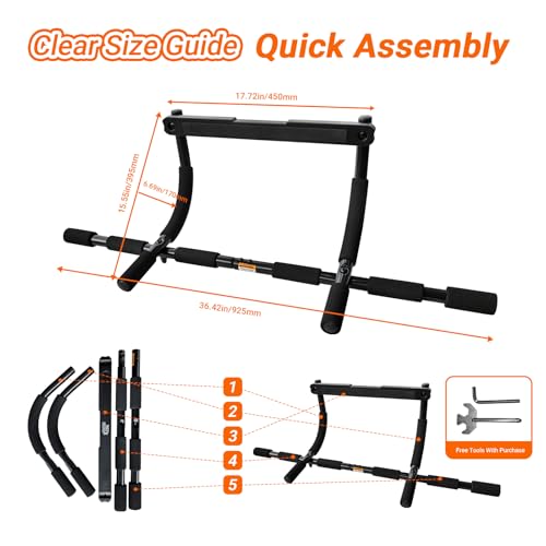 ENERGI CORE Pull Up Bar for Doorway – Multi-Grip Chin Up Bar, No Screws Required – Heavy Duty Door Frame Bar for Home Gym, Strength Training & Upper Body