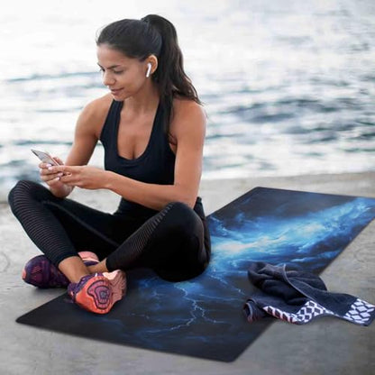 Kigai Travel Yoga Mat 71" x 24" Non Slip Natural Rubber Foldable Exercise Mat Ultra Thin 1.5mm Lightweight for Fitness, Pilates & Home Workout, Blue Lightning