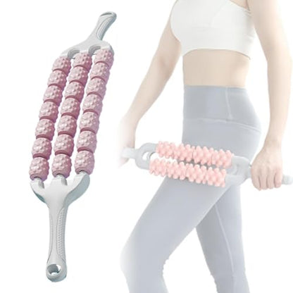 Muscle Roller Stick for Knot Relief, 12.5-inch Portable Massage Stick, Stainless Steel & EVA Foam Roller for Home Gym Travel Park Garden Fitness- Pink