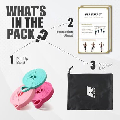 RitFit Pull Up Assist Band - Premium Resistance Band for Pull Up Assistance, Resistance Training, Body Stretching, Powerlifting, Mobility Training - color: Combo