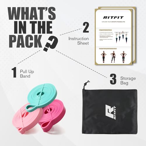 RitFit Pull Up Assist Band - Premium Resistance Band for Pull Up Assistance, Resistance Training, Body Stretching, Powerlifting, Mobility Training - color: Combo