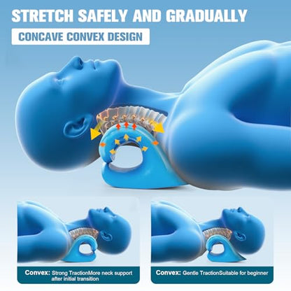 Neck Stretcher and Cervical Traction Device, Relaxer for TMJ Pain and Shoulder Pain Relief, Cervical Traction Device Pillow, Spine and Neck Corrector(Blue)