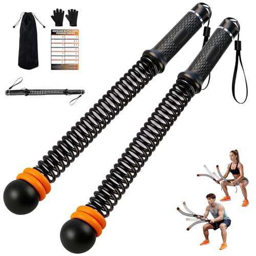 Portable Ropeless Battle Ropes, Adjustable Weights Cordless Battle Ropes for Home Gym with Storage Bag, Weighted Exercise Equipment for Low-Impact Workout, Strength & HIIT, for Men & Women (Black)