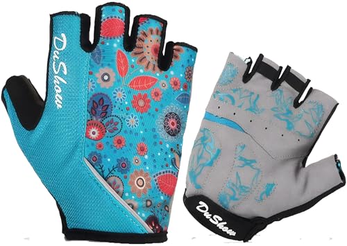 DuShow Women Half Finger Cycling Gloves, Pattern Printed with Anti-Slip Shock-Absorbing Pad for Road/Mountain Biking, Gym – Short Fingerless - color: Green, size: Mediun