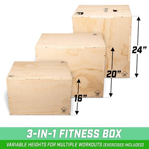 GoSports Fitness 3-in-1 Plyo Jump Box - Small, Standard, or XL - Launch Box Exercises for All Skill Levels