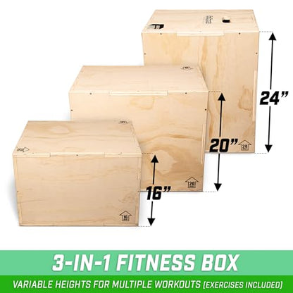 GoSports Fitness 3-in-1 Plyo Jump Box - Small, Standard, or XL - Launch Box Exercises for All Skill Levels